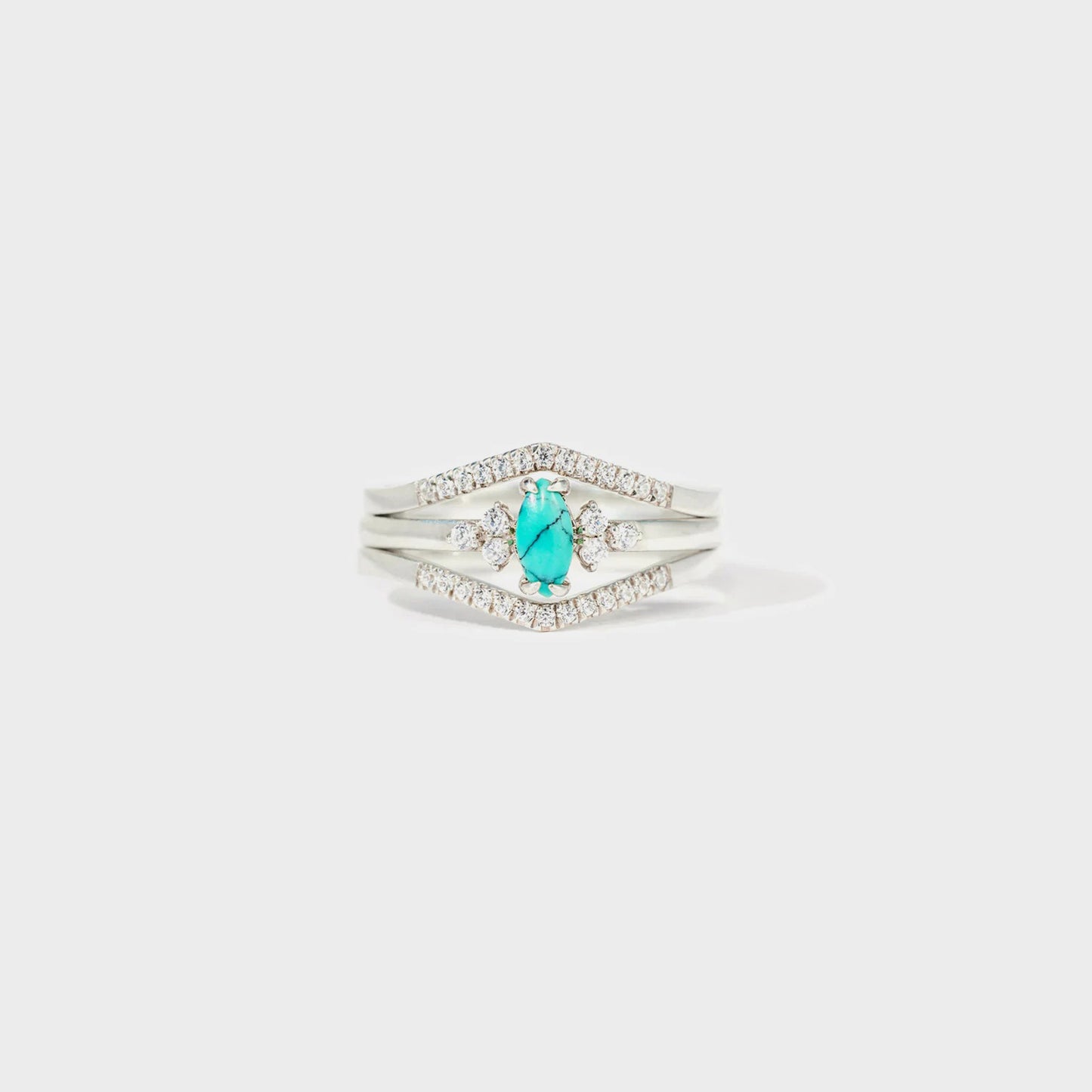 Bague en forme de V avec zircon incrusté de turquoise artificielle