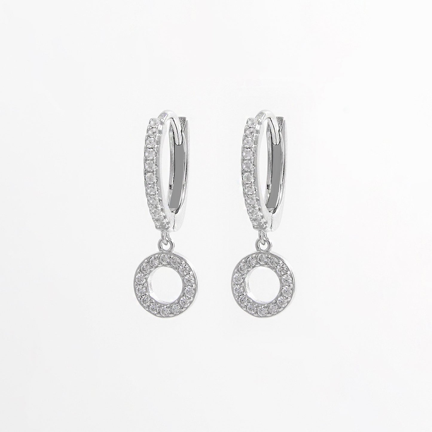 Boucles d'oreilles créoles pendantes en argent sterling 925 avec zircons incrustés