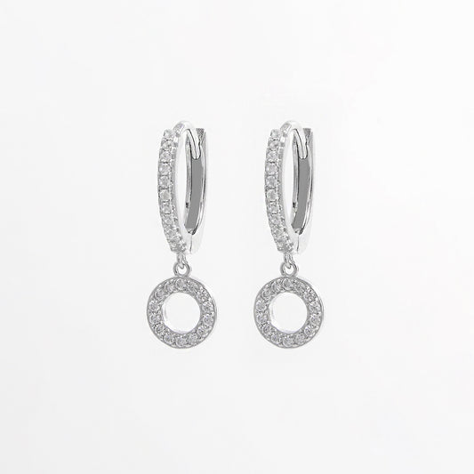 Boucles d'oreilles créoles pendantes en argent sterling 925 avec zircons incrustés