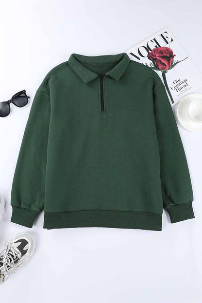 Zipper Collared Size Independent Stand Foreign Trade Ladies Solid Color Loose Versatile Top Sweatshirt