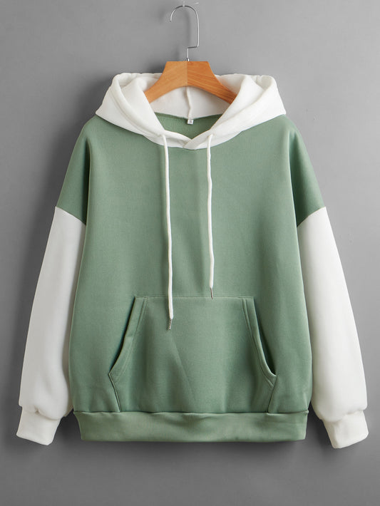 Fleece gefüttert verdickte Kapuze Farblich passende Hoodie Frauen modische Herbst Winter koreanische Kontrast Farbe Lieferung