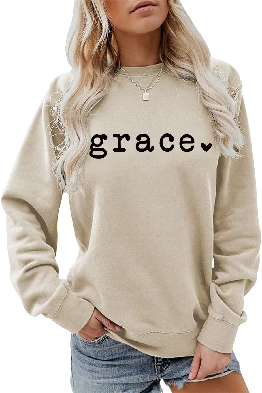 Grace Love Letter Graphic Loose Automne Hiver Bas Décontracté Haut À Manches Longues Pull Femme