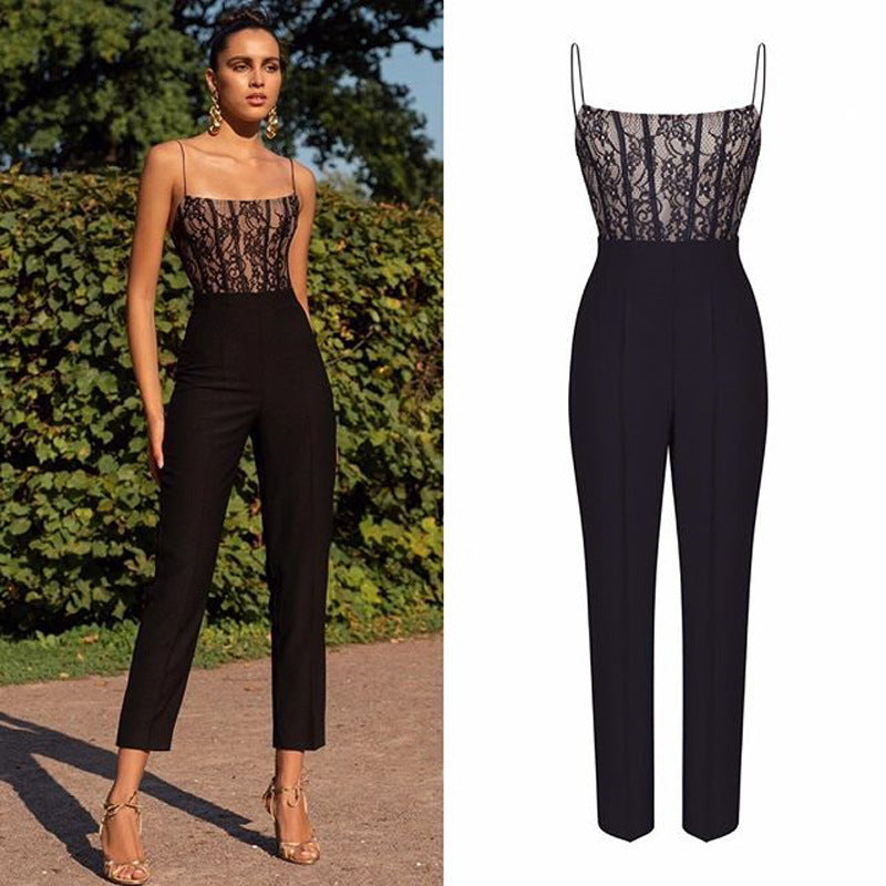 Sexy ärmelloser Jumpsuit aus Spitze