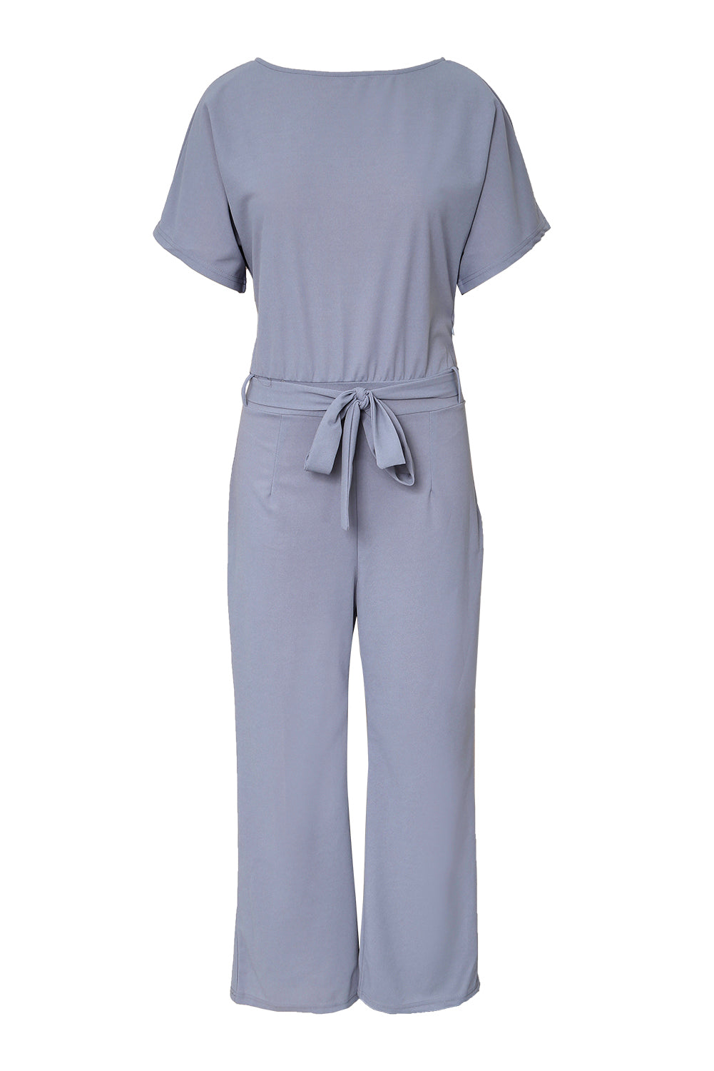 Blauer, glamouröser Jumpsuit mit weitem Bein und Gürtel