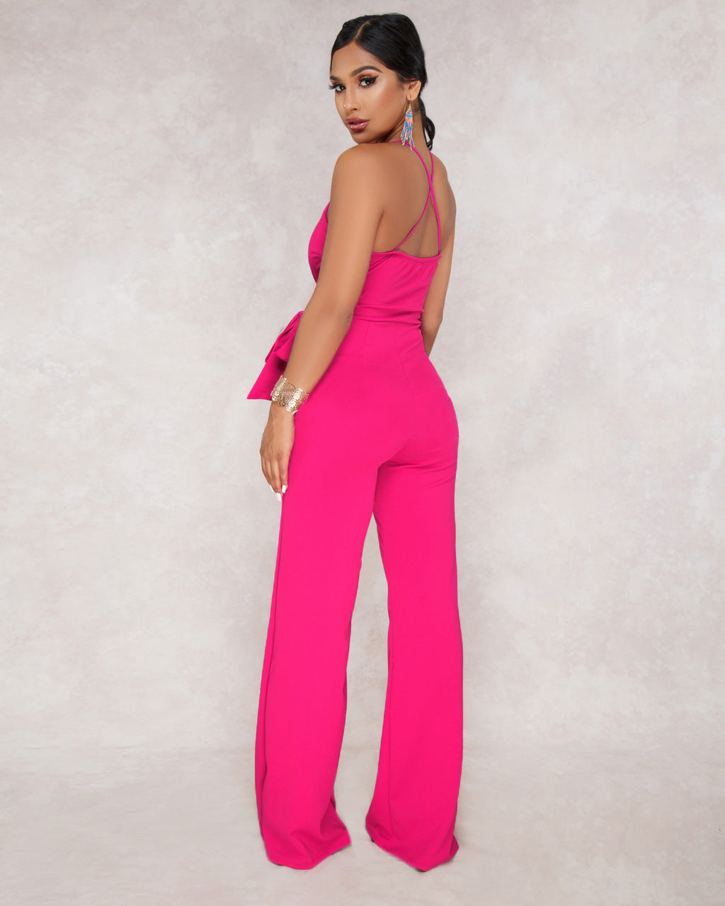 Sommer Beliebter klassischer einfarbiger Jumpsuit mit V-Ausschnitt und Brace