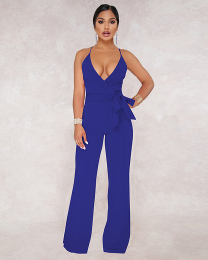 Sommer Beliebter klassischer einfarbiger Jumpsuit mit V-Ausschnitt und Brace