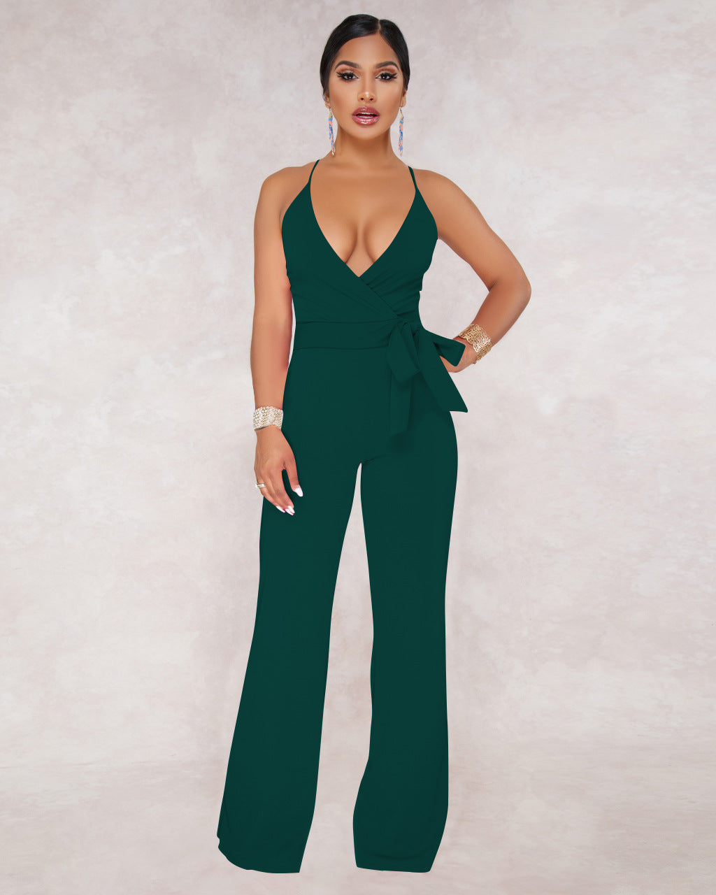 Sommer Beliebter klassischer einfarbiger Jumpsuit mit V-Ausschnitt und Brace