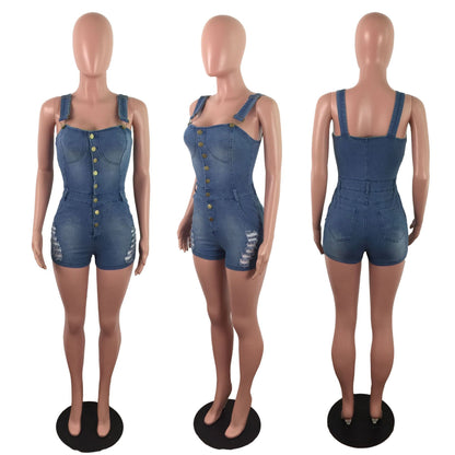 Schlankmachender Jumpsuit aus Denim in Slim Fit Spray Weiß mit Rissen