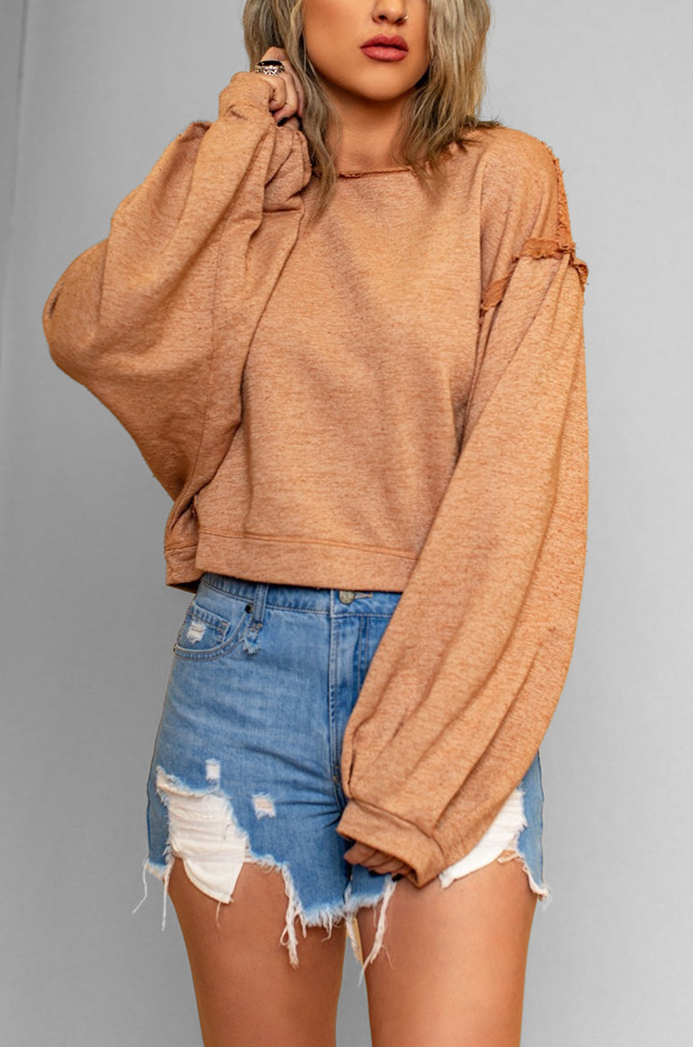 Pull en coton pour femme surdimensionné couleur unie avec bords bruts et pull assorti