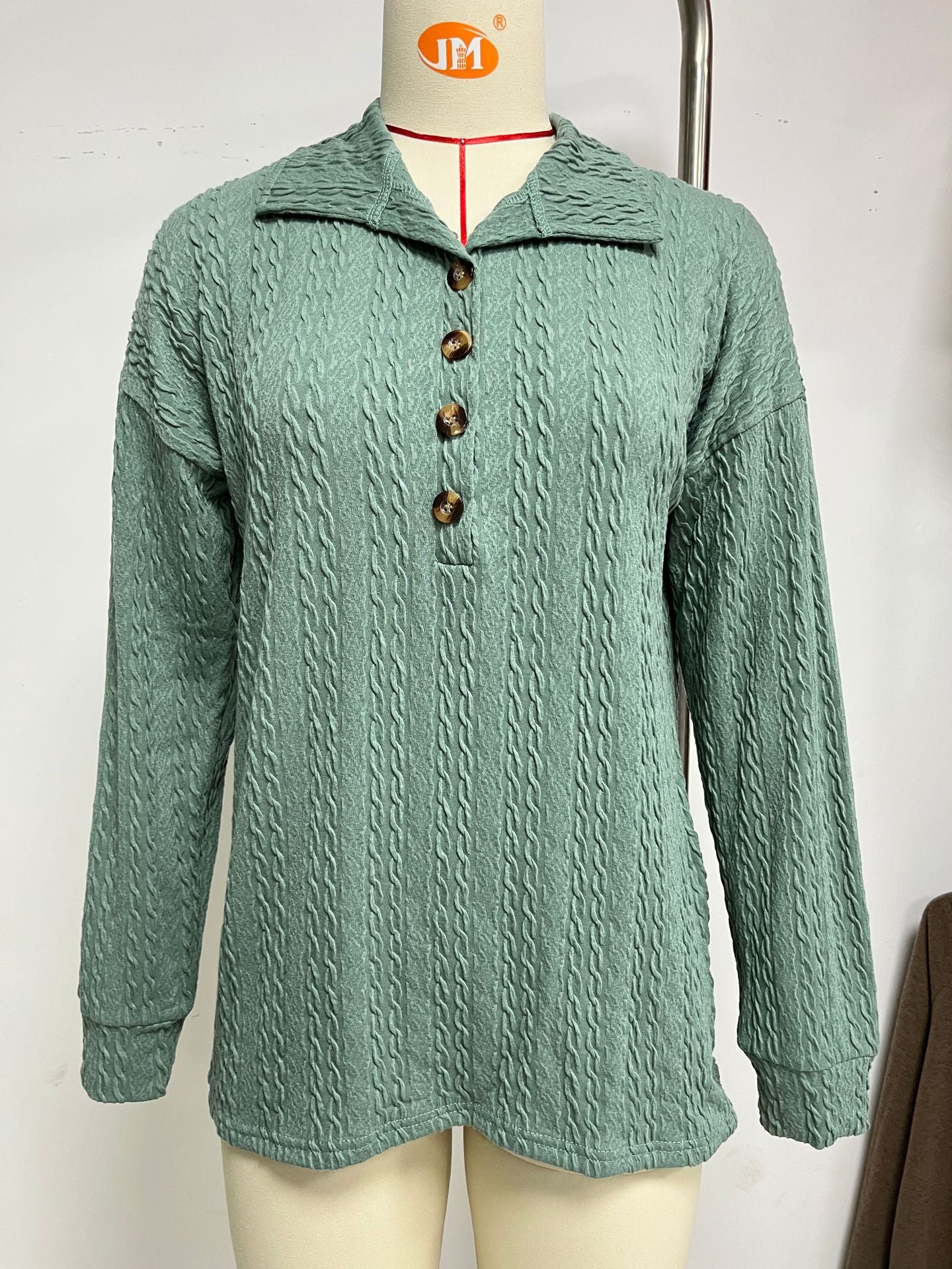 Pull-over ample à manches longues et col polo pour femme, couleur unie, automne et hiver