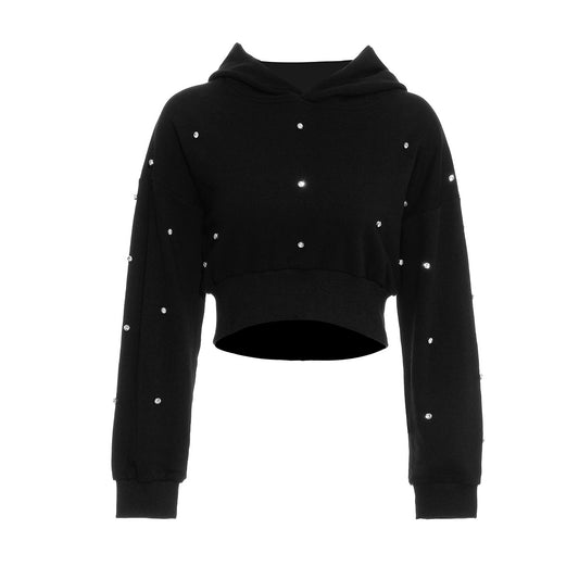 Pull d'automne à manches longues et col large avec décoration incrustée de diamants, fait à la main, strass, travail lourd, double sens, pour femme