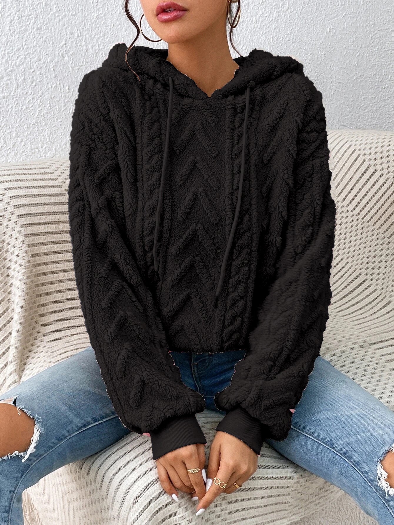 Herbst Winter Frauen Pullover Pullover Flanell Mit Kapuze Lose Plüsch Jacke