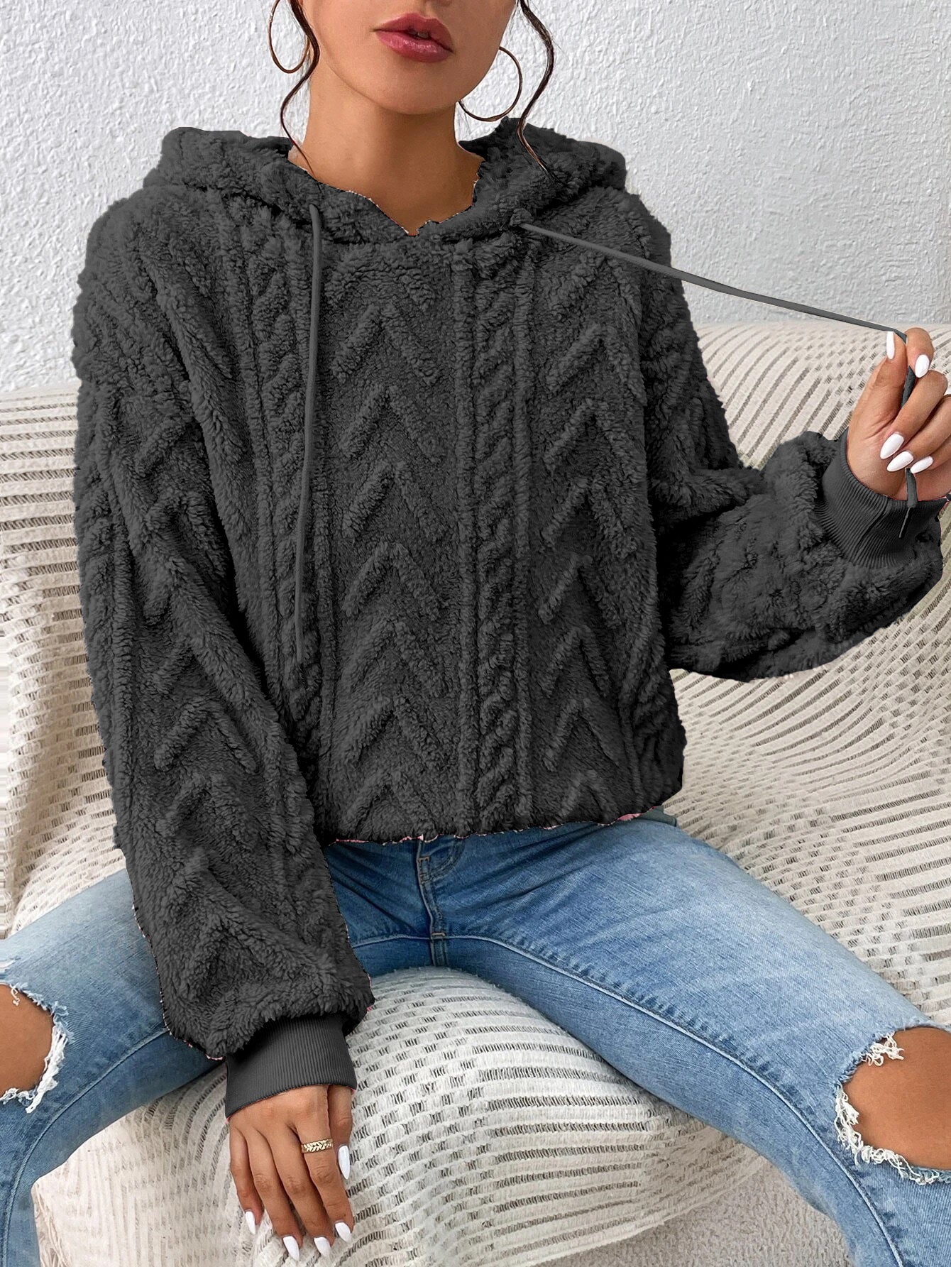 Herbst Winter Frauen Pullover Pullover Flanell Mit Kapuze Lose Plüsch Jacke