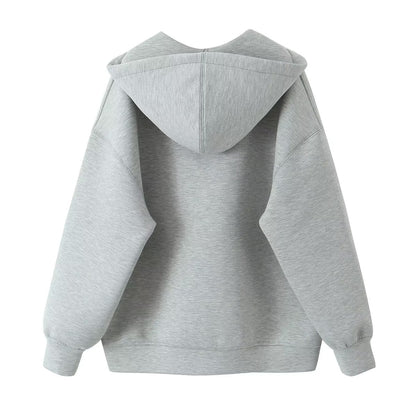 Vêtements pour femmes Veste à capuche décontractée Manteau Automne Cardigan à fermeture éclair mi-longue