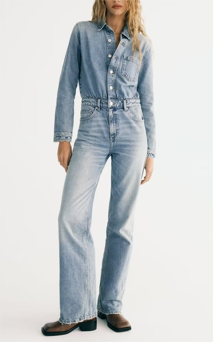 Herbst Langarm Kragen Abnehmen Lange Denim Overall Jeans