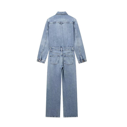 Herbst Langarm Kragen Abnehmen Lange Denim Overall Jeans