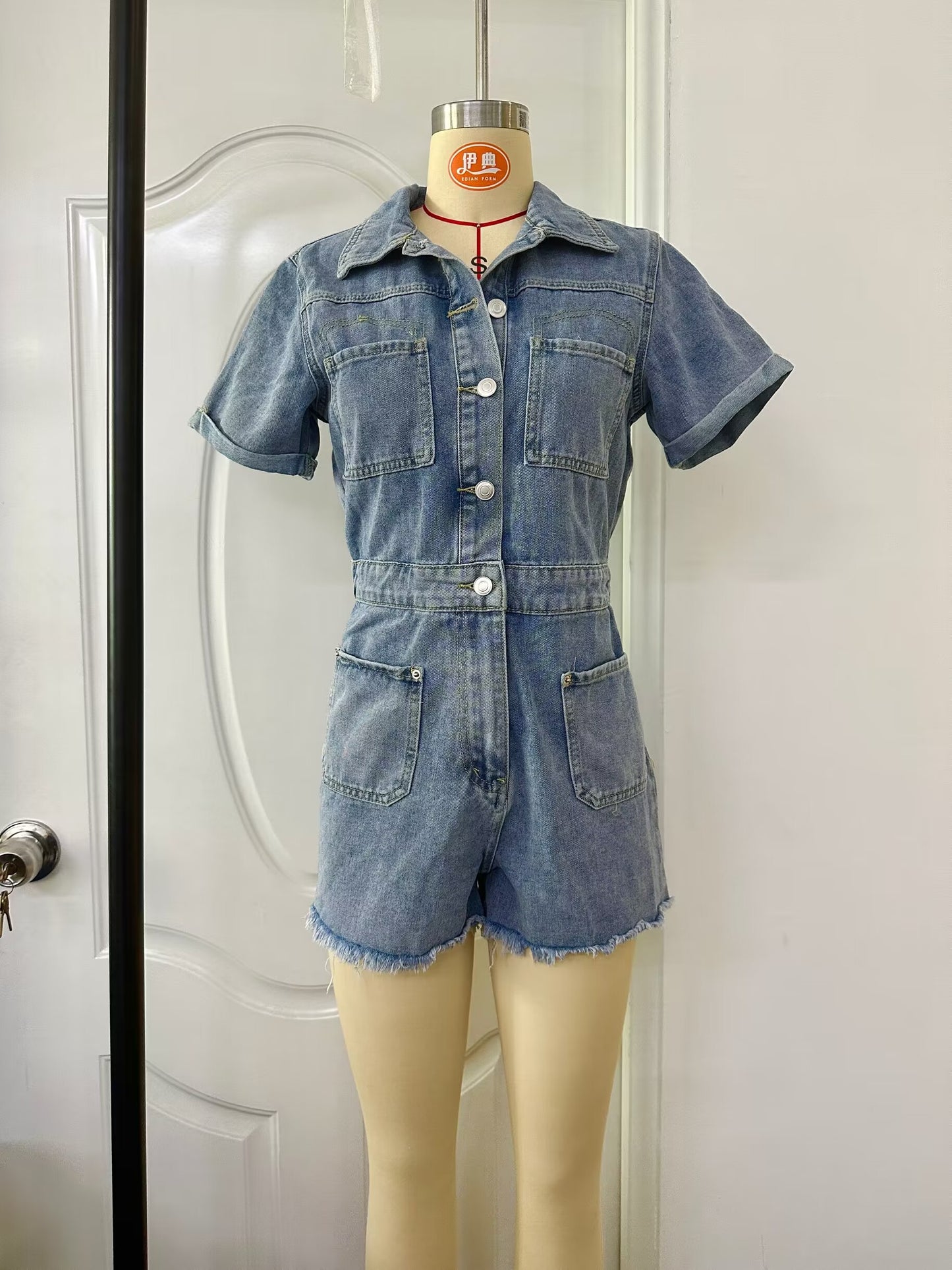 Elastischer elastischer Taillen-Jumpsuit-Spielanzug aus dünnem Denim