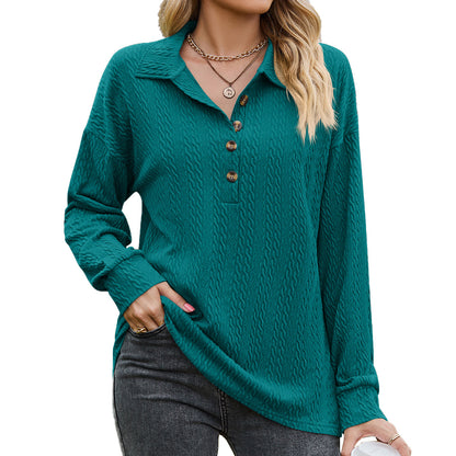 Pull-over ample à manches longues et col polo pour femme, couleur unie, automne et hiver