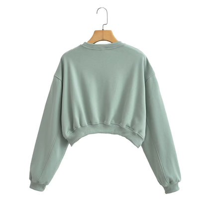 Pull col rond tricolore d'automne haut court de couleur unie