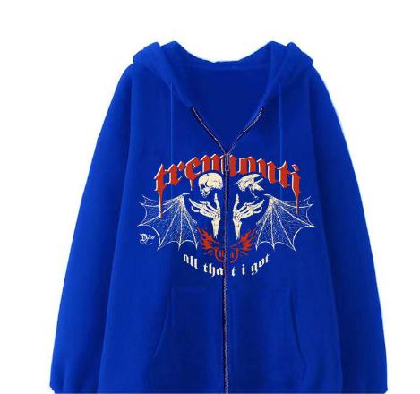 Online Printed Hoodie Personality Casual Zip Coat Trendy Women Clothing