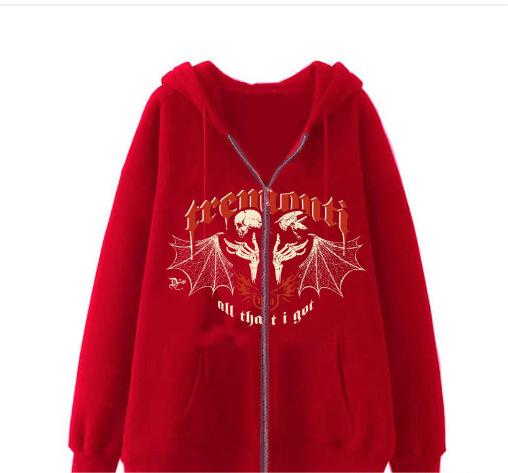 Online Printed Hoodie Personality Casual Zip Coat Trendy Women Clothing