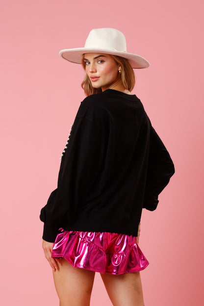 Pull ample à col rond et perles pour femme, vêtement d'hiver de Noël