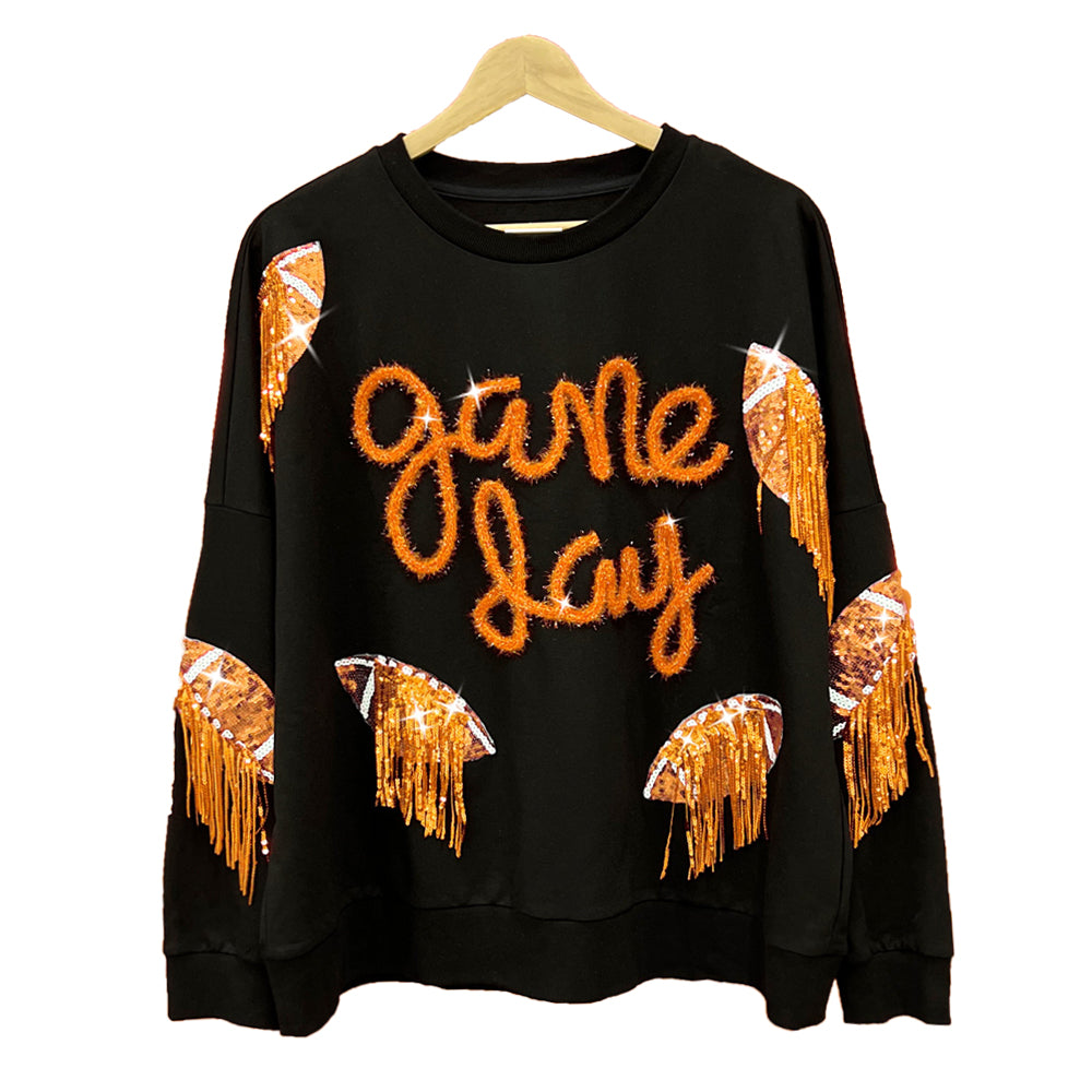 Popular Tassel Sequ Pullover Sweater Women's Long Sleeve Loose Multi Color Round Neck Top