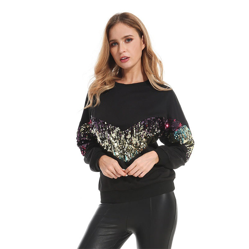 Pulls à manches longues à paillettes pour femmes, vêtements d'automne et d'hiver