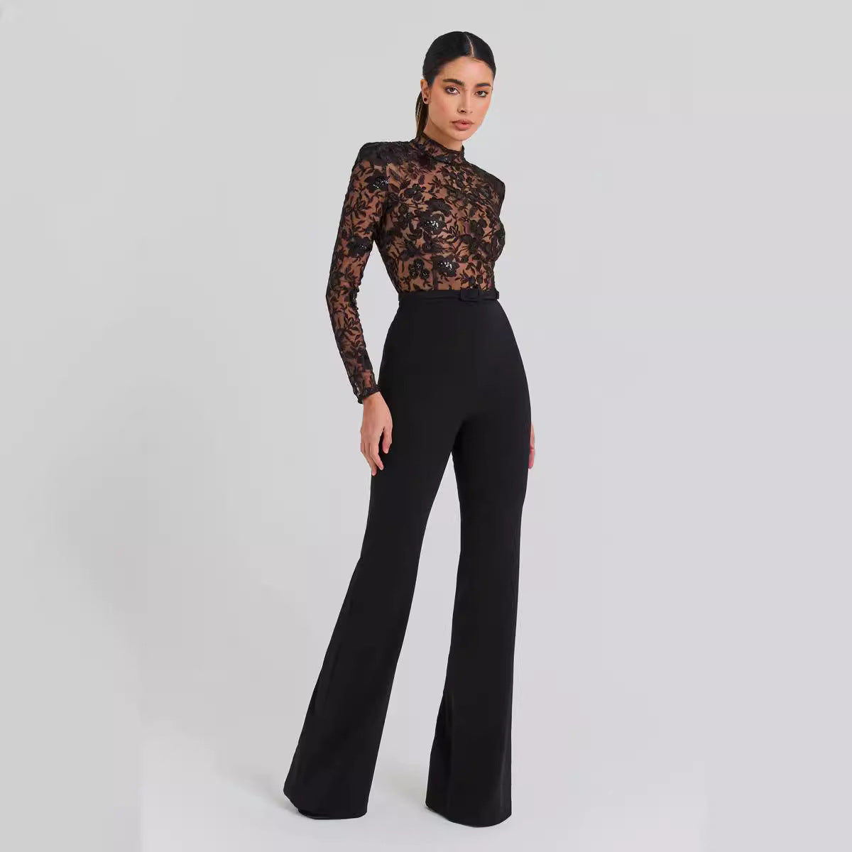 Summer Sexy Lace Sequined Feather Bandage Jumpsuit Women