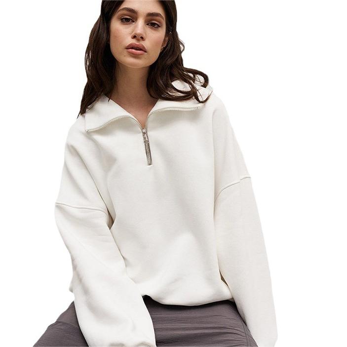 Pull à col demi-fermeture éclair doublé polaire automne hiver en coton haut de sport décontracté pour femme