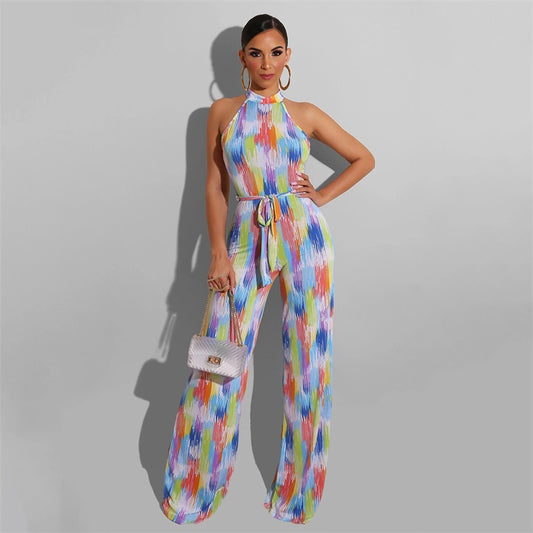 Printed Casual Color Stripes Women Jumpsuit