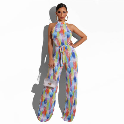 Printed Casual Color Stripes Women Jumpsuit