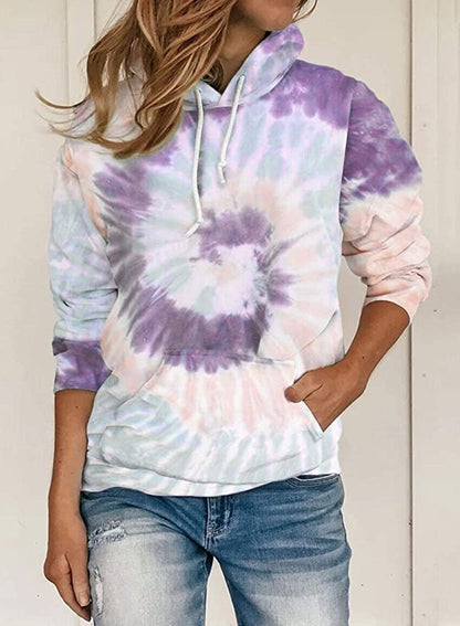 Herbst Winter Damen Kleidung Loose Tie Dye Printed Kapuzenpullover mit langen Ärmeln