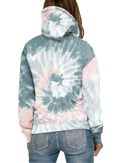 Herbst Winter Damen Kleidung Loose Tie Dye Printed Kapuzenpullover mit langen Ärmeln