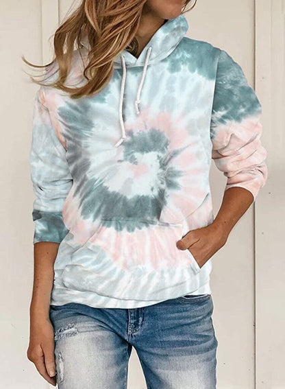 Herbst Winter Damen Kleidung Loose Tie Dye Printed Kapuzenpullover mit langen Ärmeln