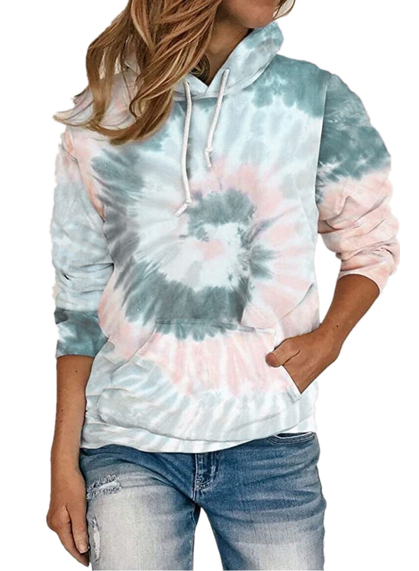 Herbst Winter Damen Kleidung Loose Tie Dye Printed Kapuzenpullover mit langen Ärmeln