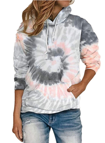 Herbst Winter Damen Kleidung Loose Tie Dye Printed Kapuzenpullover mit langen Ärmeln