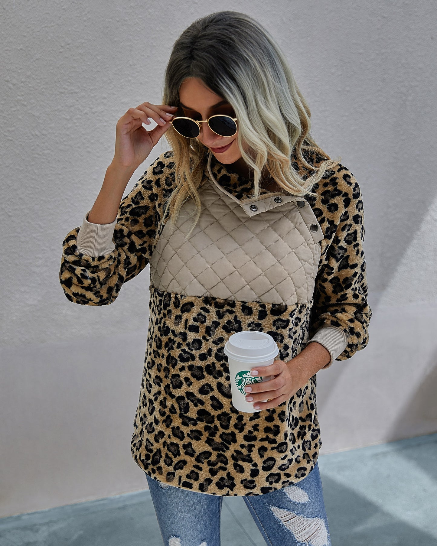 Herbst Winter Leopard Splicing Plüsch Pullover Frauen Pullover