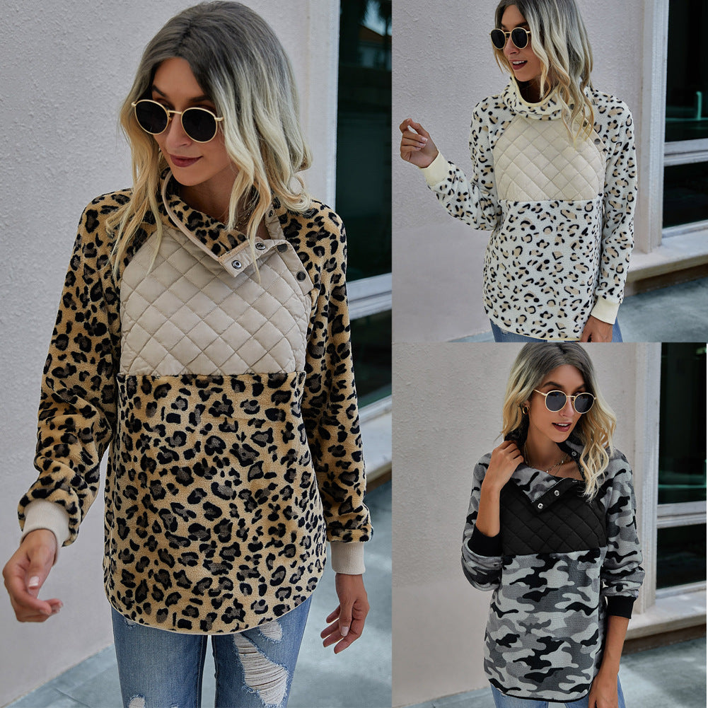 Herbst Winter Leopard Splicing Plüsch Pullover Frauen Pullover