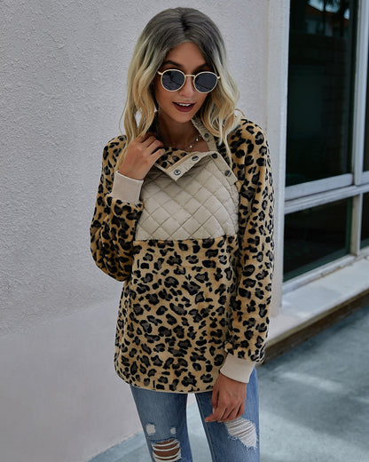 Herbst Winter Leopard Splicing Plüsch Pullover Frauen Pullover