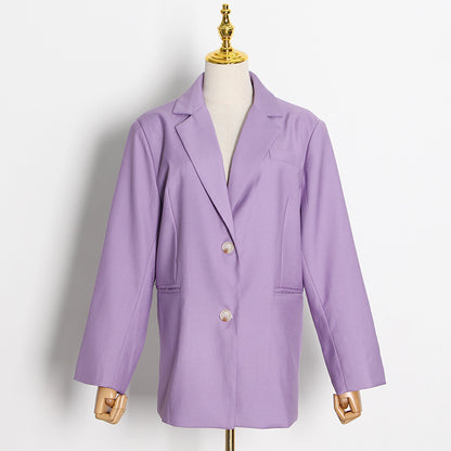 Model Small Blazer Spring Elegant Blazer Collar Design Loose Purple Coat