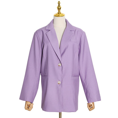 Model Small Blazer Spring Elegant Blazer Collar Design Loose Purple Coat