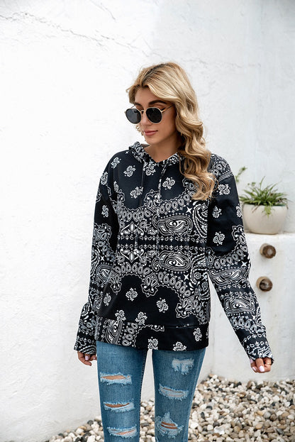 Personalized Bohemian Printed Top Women Wear Hooded Fleece Lined Sweater