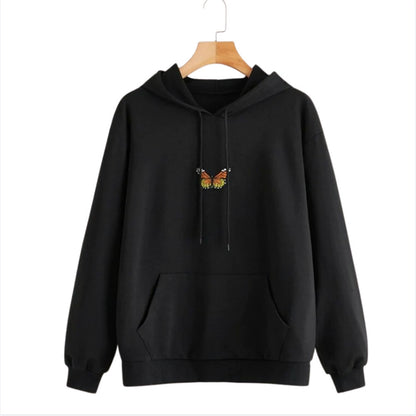 Loose Long Sleeve Embroidered Butterfly Hooded Loose