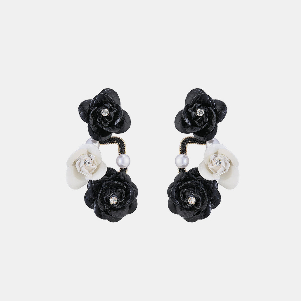 Boucles d'oreilles en cuir PU avec strass et fleurs