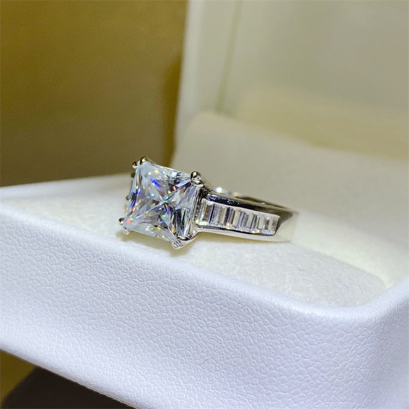 Bague carrée en argent sterling 925 avec moissanite de 3 carats