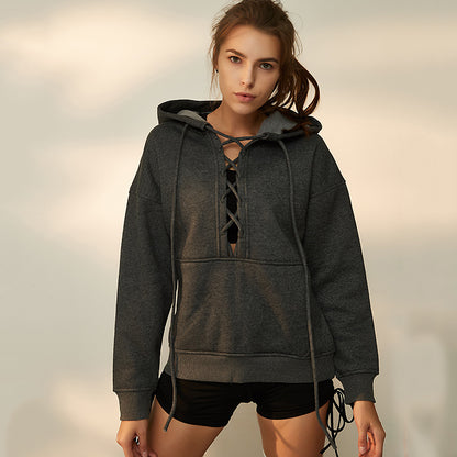 Sweat à capuche en polaire de coton pur pour femme, vêtement de sport, de course, de fitness, avec cordon de serrage, pour l'automne et l'hiver