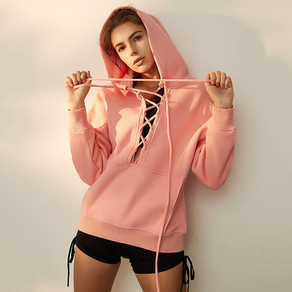 Sweat à capuche en polaire de coton pur pour femme, vêtement de sport, de course, de fitness, avec cordon de serrage, pour l'automne et l'hiver