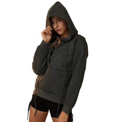 Sweat à capuche en polaire de coton pur pour femme, vêtement de sport, de course, de fitness, avec cordon de serrage, pour l'automne et l'hiver