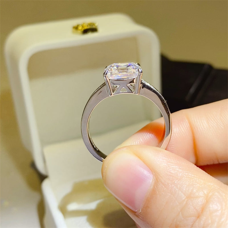 Bague carrée en argent sterling 925 avec moissanite de 3 carats